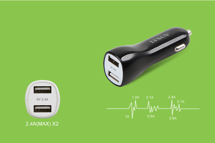 雙USB車(chē)載充電器2.4A雙USB智能變流輸出